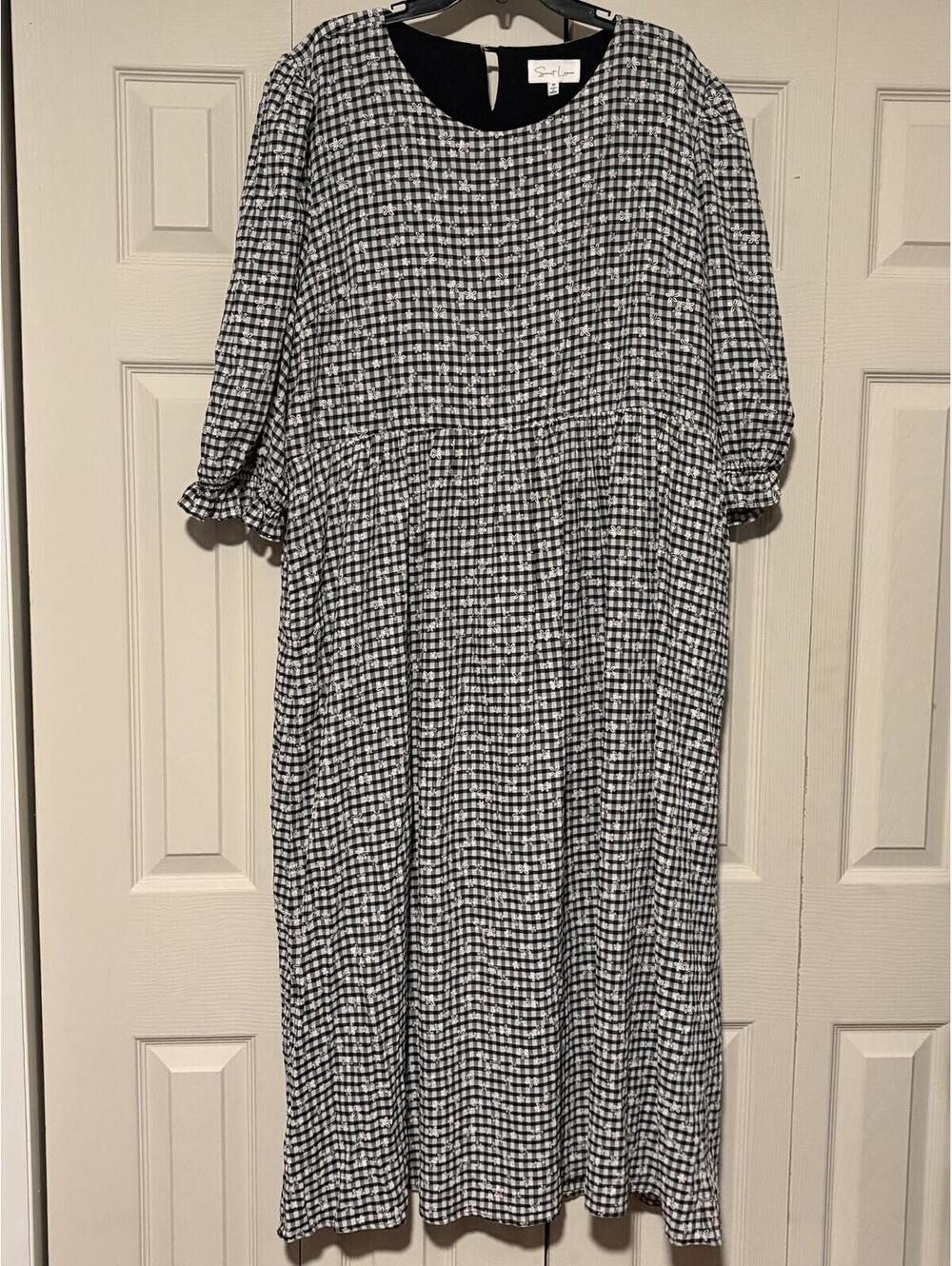 Sweet Lemon Gingham Maxi Dress Embroidered Floral Cottagecore Prairie Boho